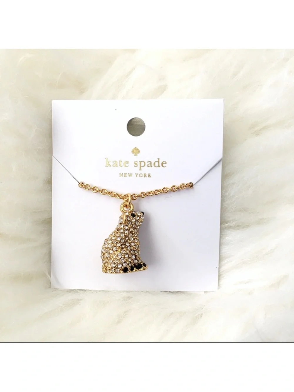 Kate Spade Cold Comforts Gold Crystal Polar Bear Pendant Necklace